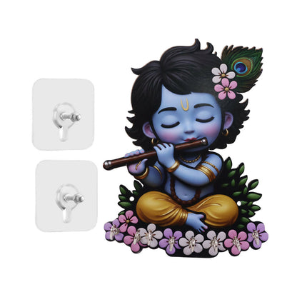 Krishna Wooden Wall Key Holder – Self-Adhesive 6 Hooks for Organized Entryway