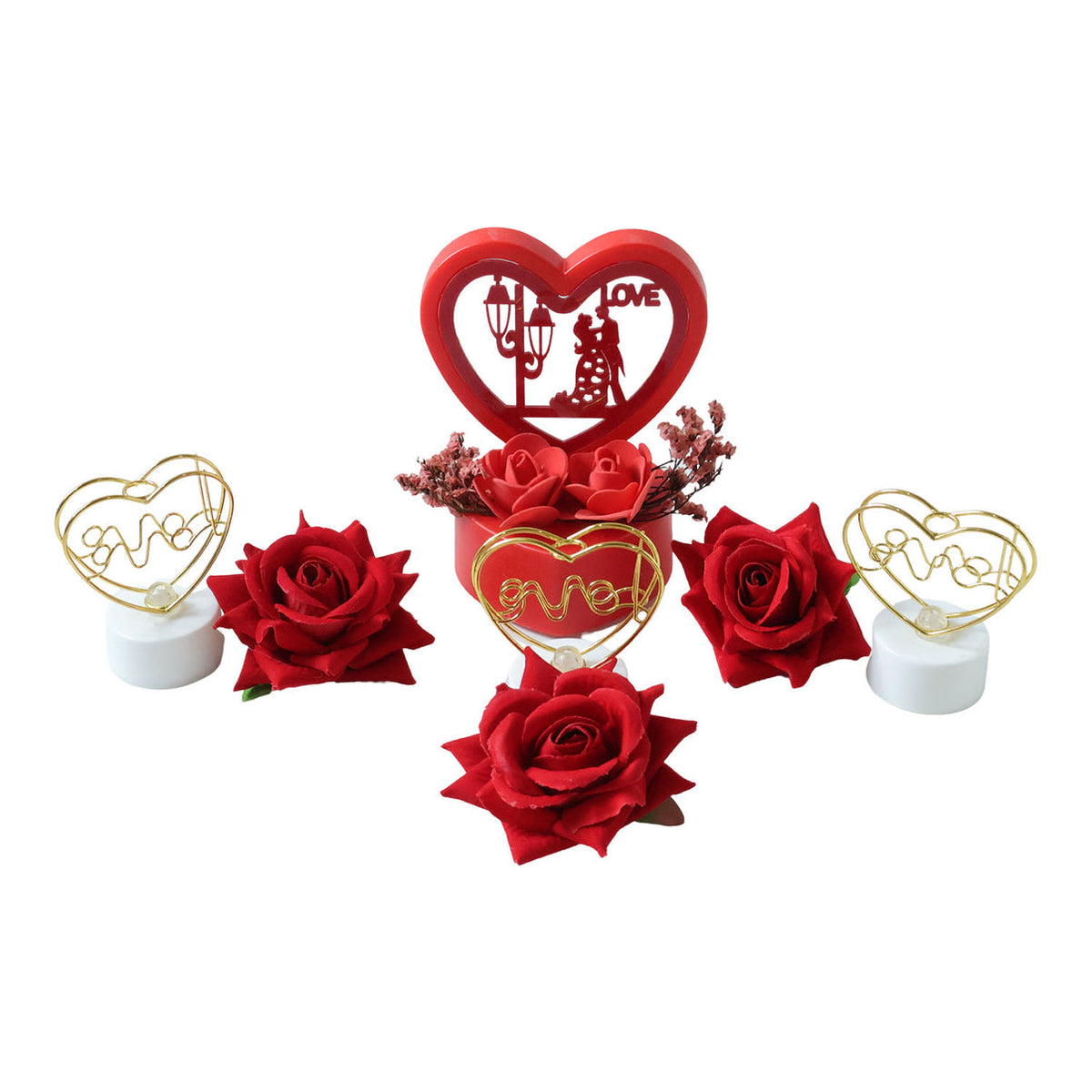 Romantic Heart Love Decorative Gift Set – Elegant Rose & Candle Decor